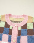 Checker Textured Knit Button Front Cardigan Sweater