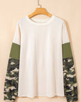 Plus Size Camo Patchwork Raw Hem Sweatshirt
