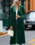 Velvet Open-Front Pocketed Cardigan