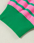 Pink Stripe Waffle Knit Crew Neck Plus Size Sweatshirt