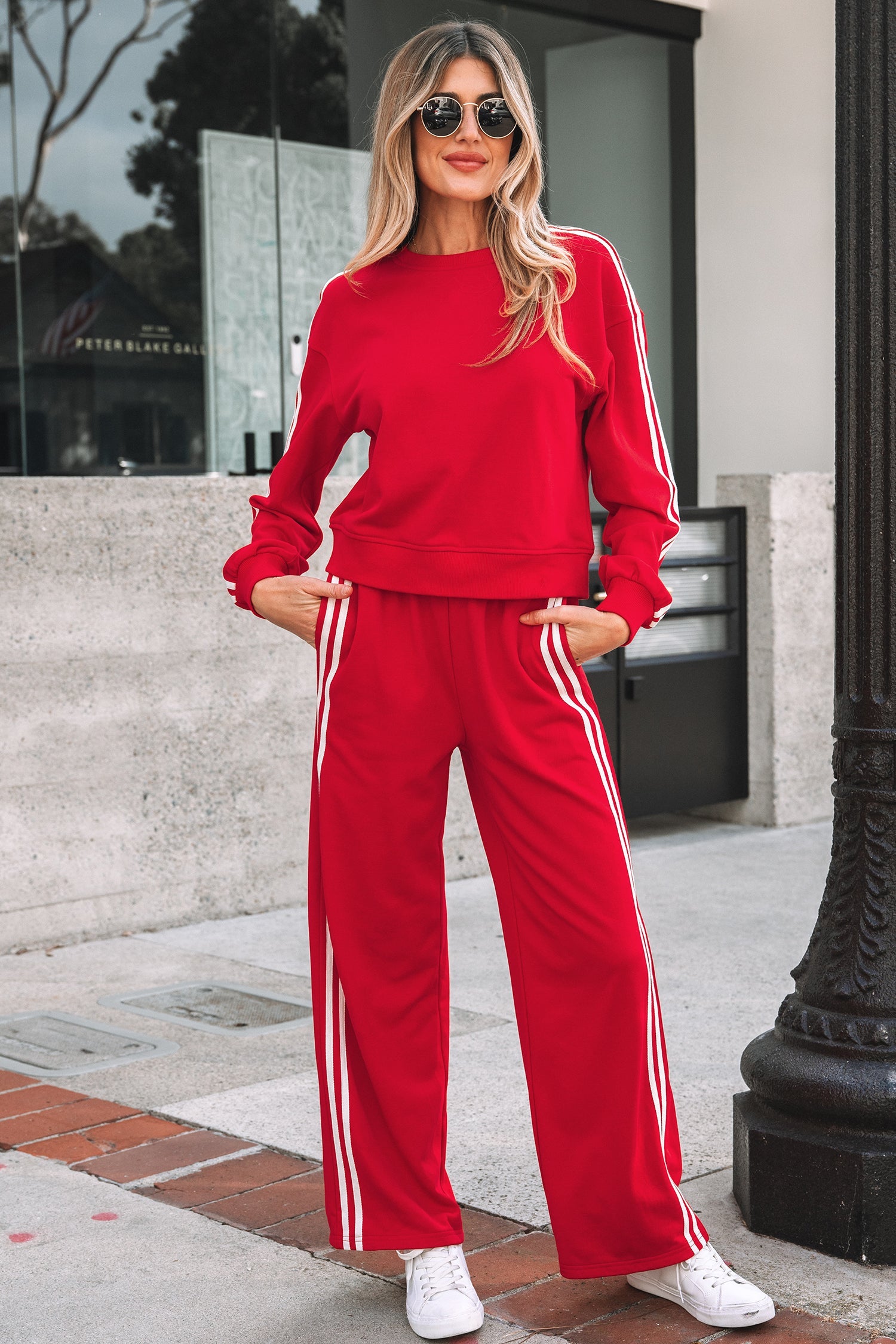 Varsity Stripe Crewneck Pullover &amp; Sweatpants Set