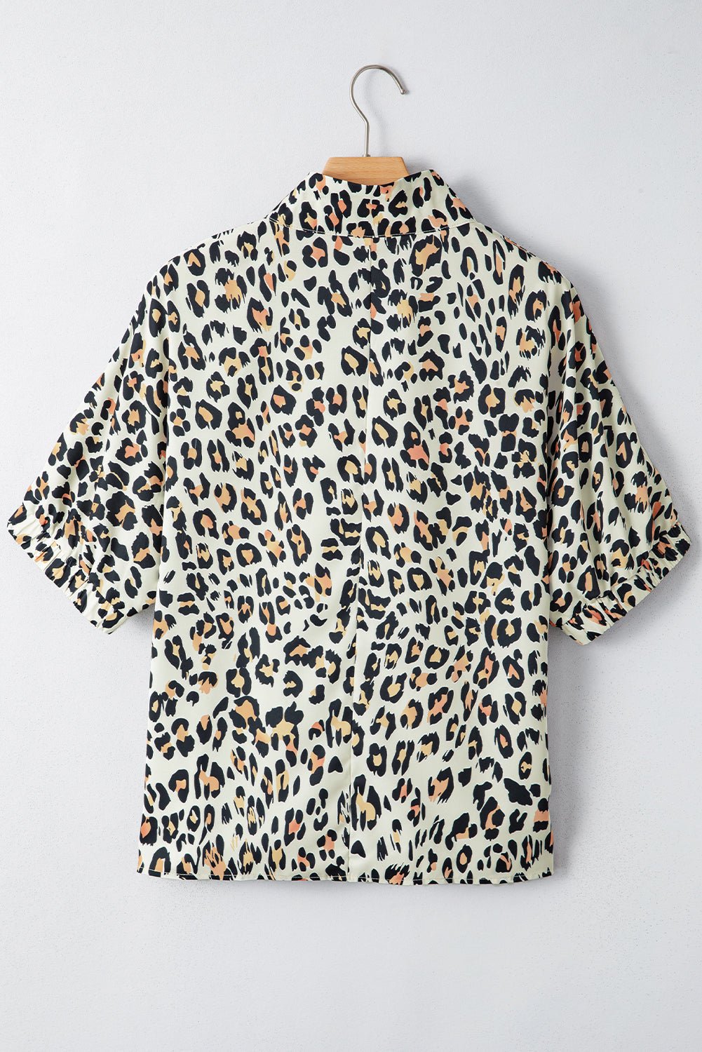 Leopard Colorblock Contrast V-Neck Short Sleeve Blouse