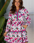 Floral Contrast Stripe Long Sleeve Mini Dress