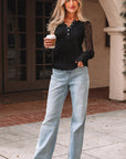 Lace Sheer Long Sleeve Henley Top