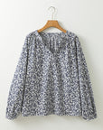 Floral V-Neck Puff Sleeve Blouse