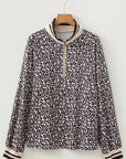 Leopard Half Zip Long Sleeve Blouse