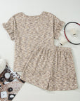 Heather Textured Ruffle Sleeve Top & Drawstring Shorts Set