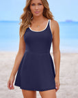 Contrast Trim Ruffle High Waist Swim Dress