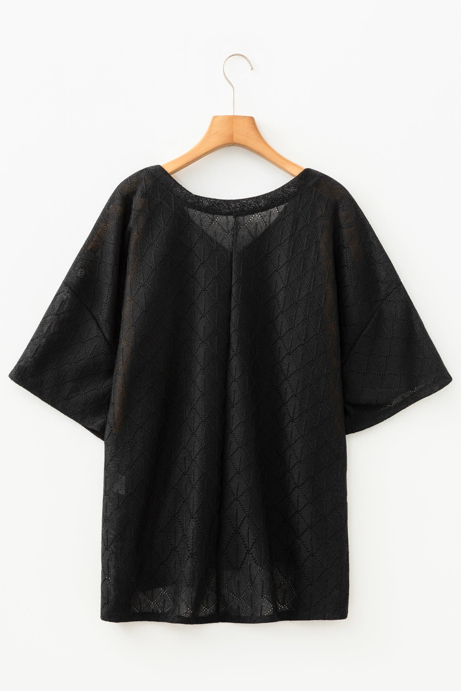 Plus Size Rhombus Pointelle Knit V-Neck Top