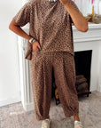 Leopard Loose Tee & Drawstring Waist Pants Set