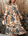 Plus Size Boho Abstract Long Sleeve Maxi Dress