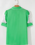 Floral Ricrac Trim Puff Sleeve Buttoned Shirt