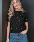 Polka Dot Bubble Short Sleeve Sweater