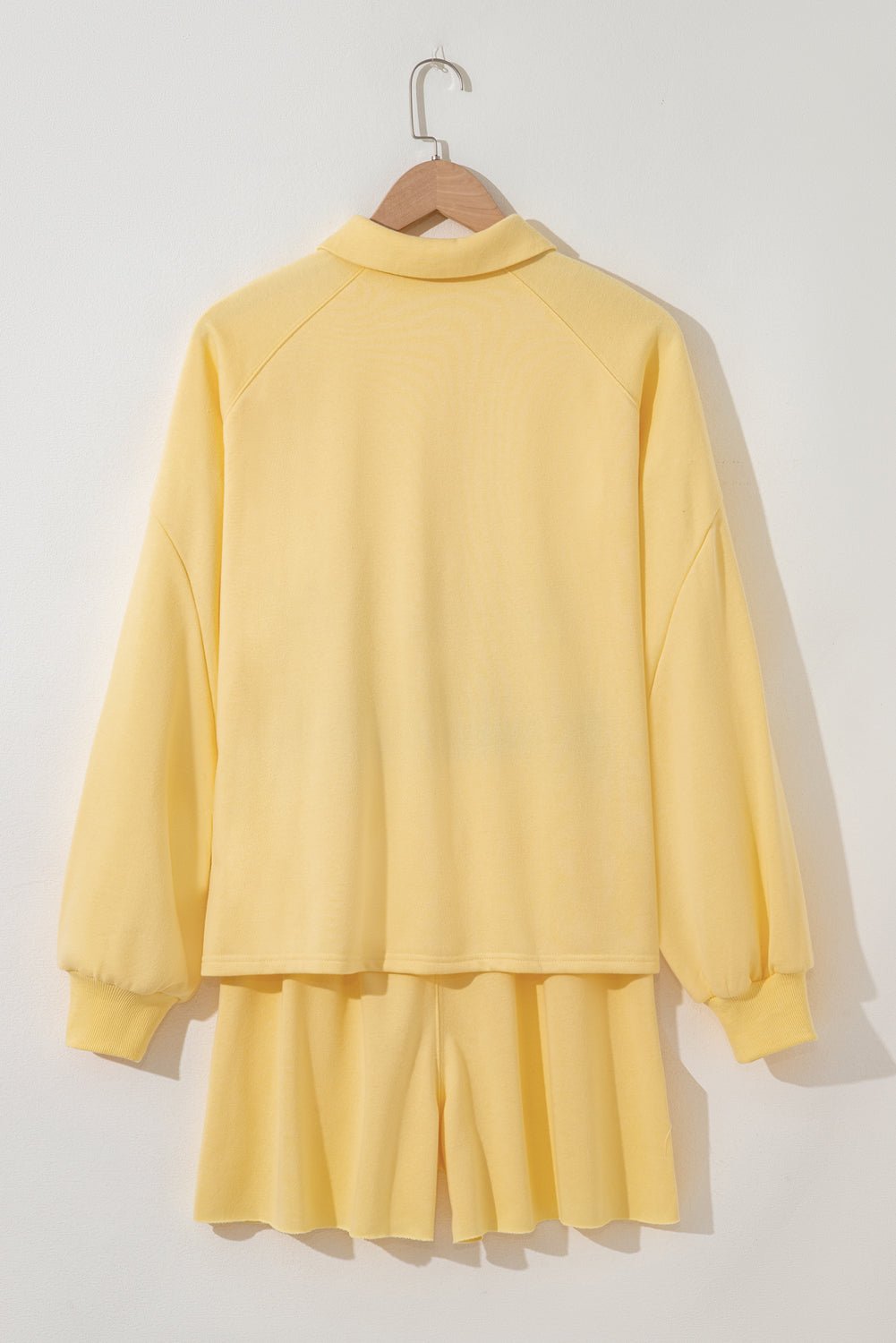 Solid Buttoned Collar Pullover &amp; Shorts Set
