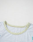 Floral Contrast Stripe Insert Sleeve Round Neck Tee