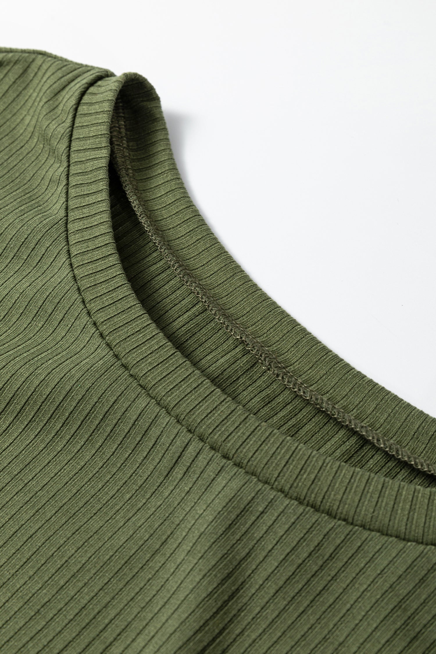 Solid Ribbed Knit Ruffle Short Sleeve T-Shirt