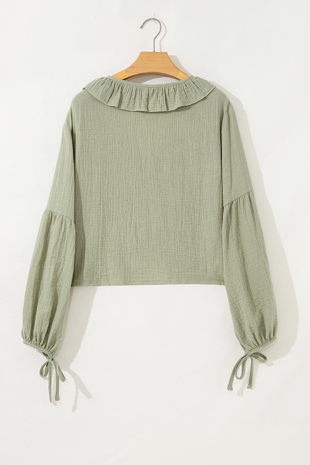 Natalia Bow Tie Front Ruffle Trim Long Sleeve Gauze Blouse