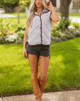 Stripe Contrast Trim Snap Button Collared Vest