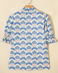 Floral V-Neck Flounced Short Sleeve Blouse