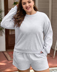 Plus Size Bow Tie Embroidered Pullover and Shorts Set