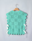 Pointelle Knit Scallop Trim Short Sleeve Sweater