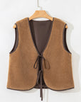 Nicole Contrast Trim Tie Front Sherpa Vest