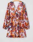 Floral Wrap V-Neck Puff Sleeve Mini Dress