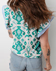 Boho Stripe Trim Flutter Sleeve Top