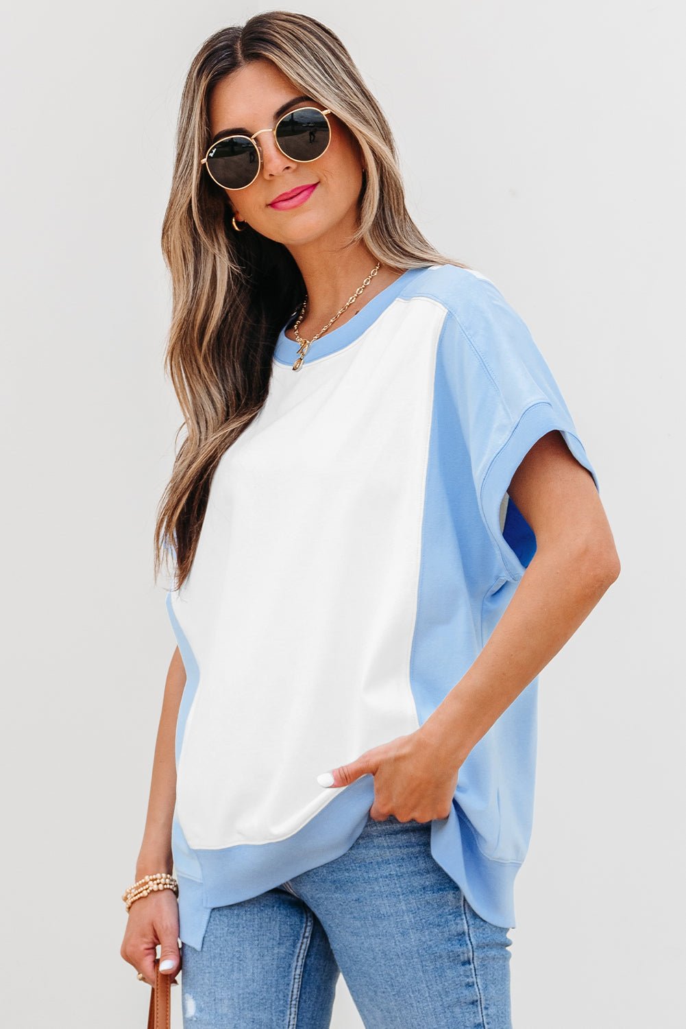 Colorblock Exposed Seam Crew Neck T-Shirt