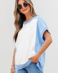 Colorblock Exposed Seam Crew Neck T-Shirt
