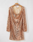 Sequin Long Sleeve Cutout Back Mini Dress