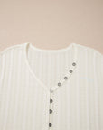 Solid Textured Knit V-Neck Henley Tee