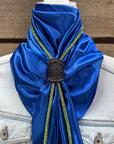 35X35" Solid Electric Blue Wild Rag / Scarf - Leather Slide and Bolo Tie