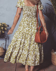 Boho Floral Smocked Square Neck Puff Sleeve Dress