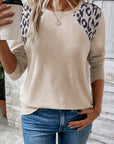 Leopard Patchwork Round Neck Long Sleeve Top