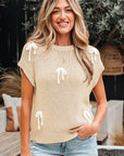 Solid Bow Tie Applique Cap Sleeve Sweater