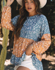 Cecilia Floral Ruffled Hem Round Neck Blouse