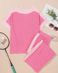Colorblock Corded Top & High Waist Pants Set