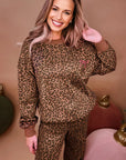 Leopard Contrast Trim Top and Pants Set