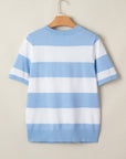 Stripe Colorblock Knitted Short Sleeve T-Shirt