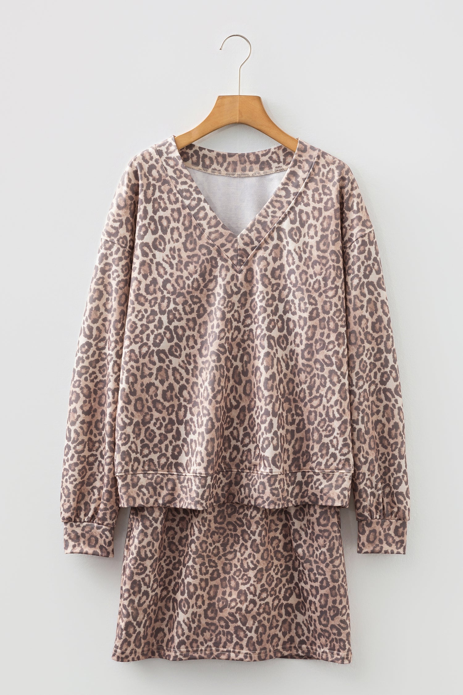 Leopard V-Neck Pullover &amp; Wide-Waistband Skirt Set