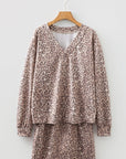 Leopard V-Neck Pullover & Wide-Waistband Skirt Set