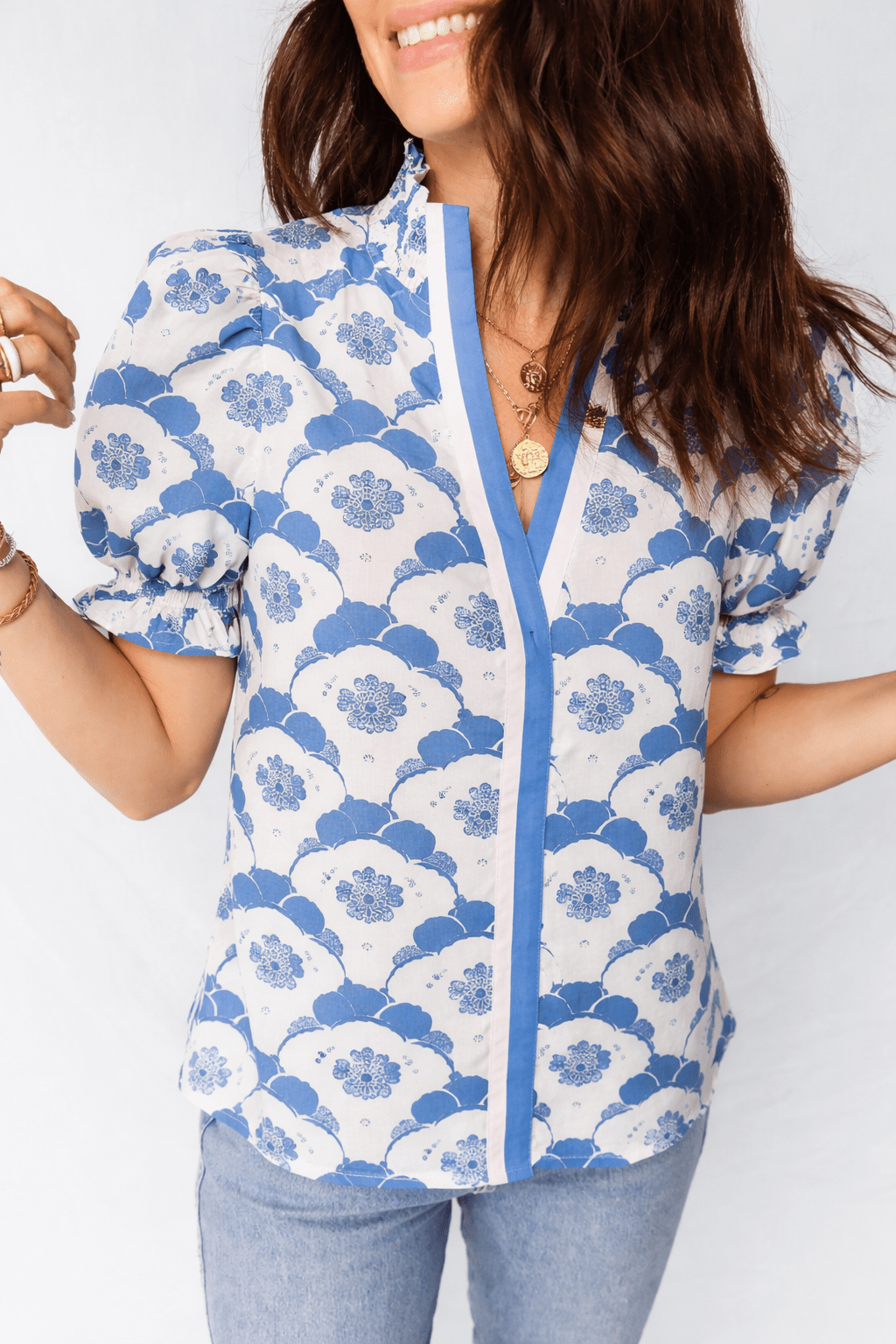 Mariam Sleeve Contrast Trim Blouse