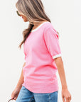 Mercy Bow V-Shape Cut Back Short Sleeve Sweater