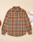 Plus Size Plaid Flap Pocket Button-Up Shacket