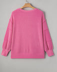 Bonbon Spiral Ribbed Exposed Seam Detail Plus Size Long Sleeve Top