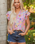Floral Flutter Sleeve V-Neck Top