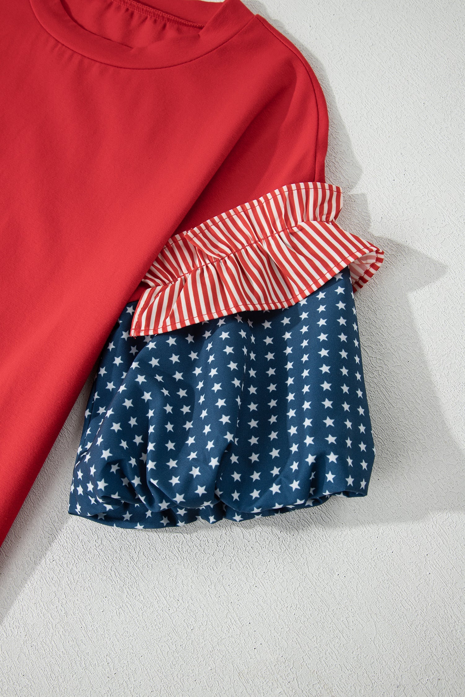 Stars &amp; Stripe Patchwork Short Puff Sleeve Top