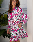 Floral Contrast Stripe Long Sleeve Mini Dress