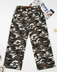 Camo Splatter Distressed Tie Waist Denim Pants